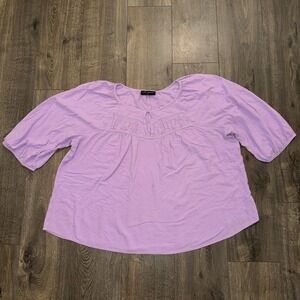 Lane Bryant Women's 26 Puff Sleeve Basic Top Boho Embroidered Casual Summer Top